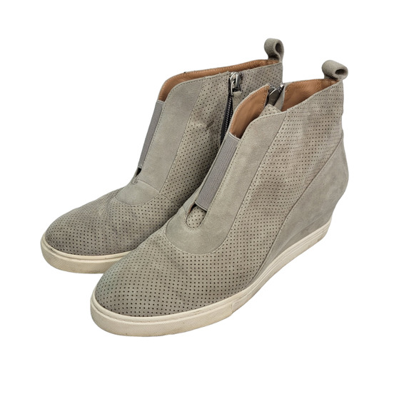 Linea Paolo Gray Suede Wedge Sneakers 7 - Picture 1 of 7